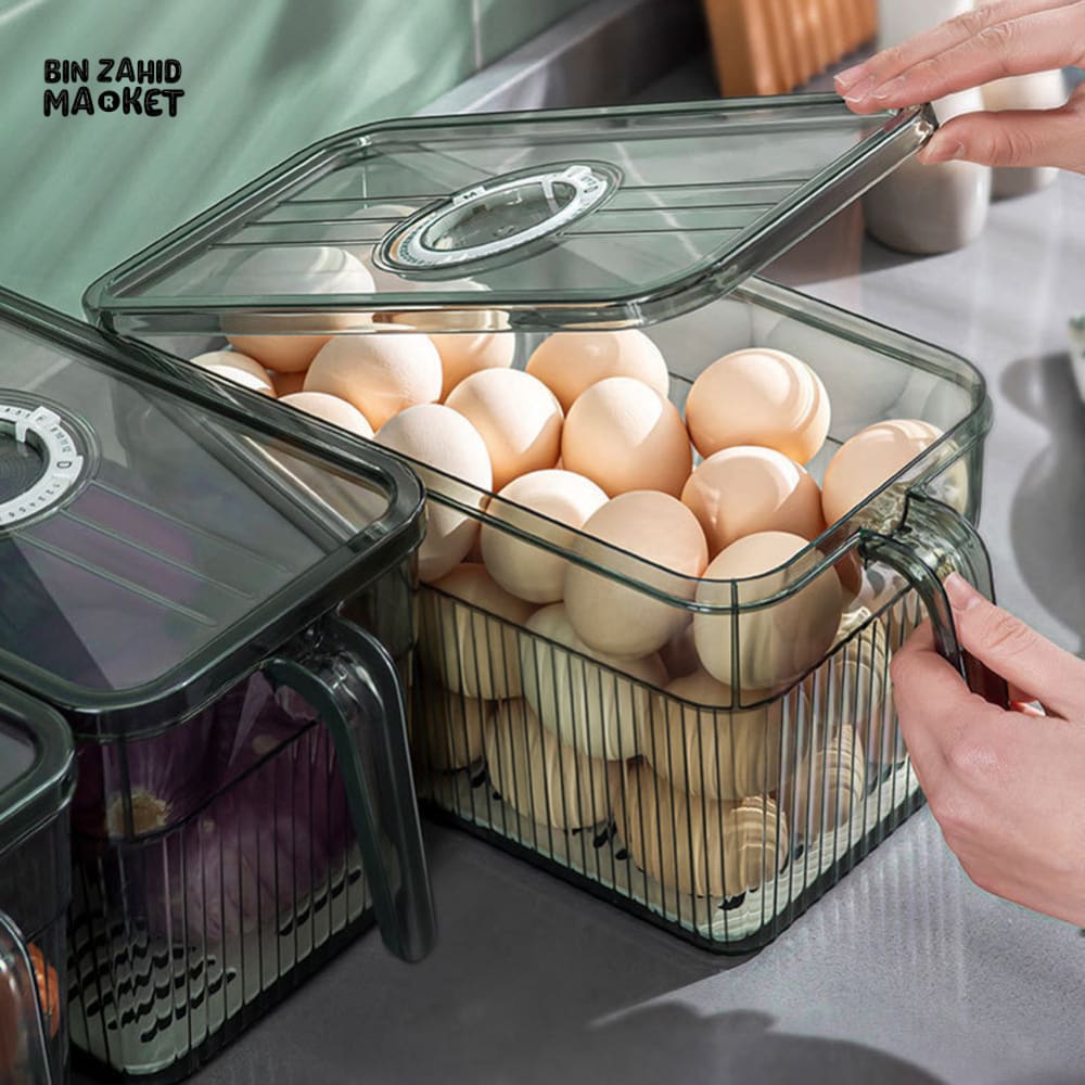 COMPACT ACRYLIC FRIDGE ORGANIZER WITH HANDLE – DURABLE & REUSABLE FOR FRUITS & VEGGIES