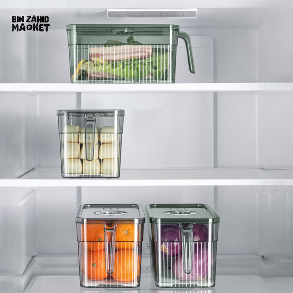 COMPACT ACRYLIC FRIDGE ORGANIZER WITH HANDLE – DURABLE & REUSABLE FOR FRUITS & VEGGIES