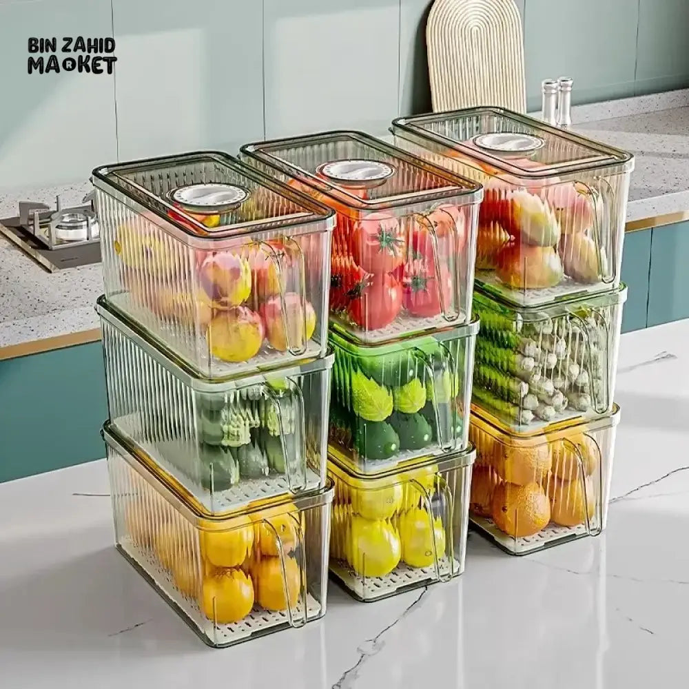 COMPACT ACRYLIC FRIDGE ORGANIZER WITH HANDLE – DURABLE & REUSABLE FOR FRUITS & VEGGIES