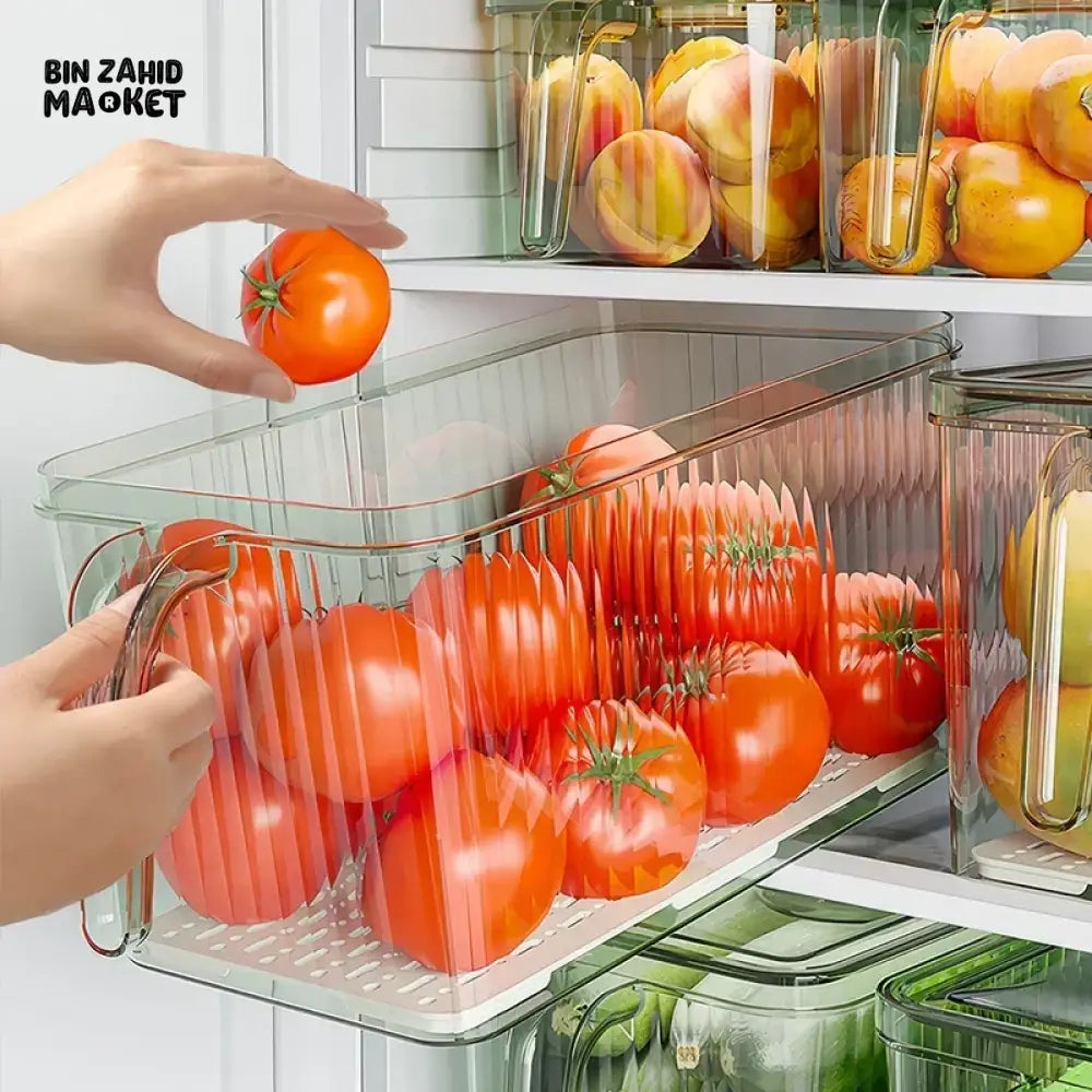 COMPACT ACRYLIC FRIDGE ORGANIZER WITH HANDLE – DURABLE & REUSABLE FOR FRUITS & VEGGIES