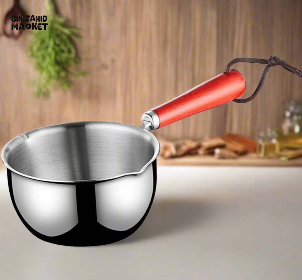 COMPACT STAINLESS STEEL SOUP WARMER – 300ML WITH LONG HANDLE