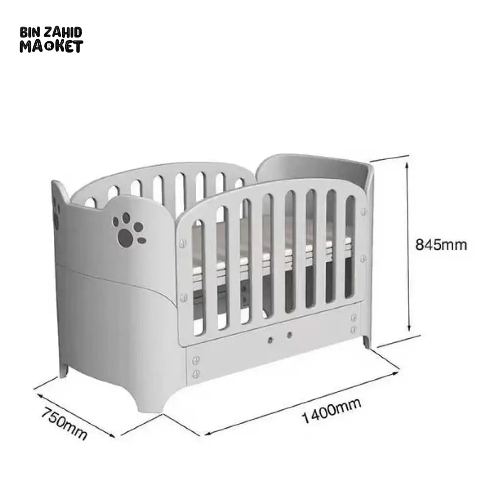 CONVERTIBLE TODDLER & BABY COT SET – GREY WOODEN CRIB WITH SAFETY RAIL LUXURY NURSERY BED FURNITURE