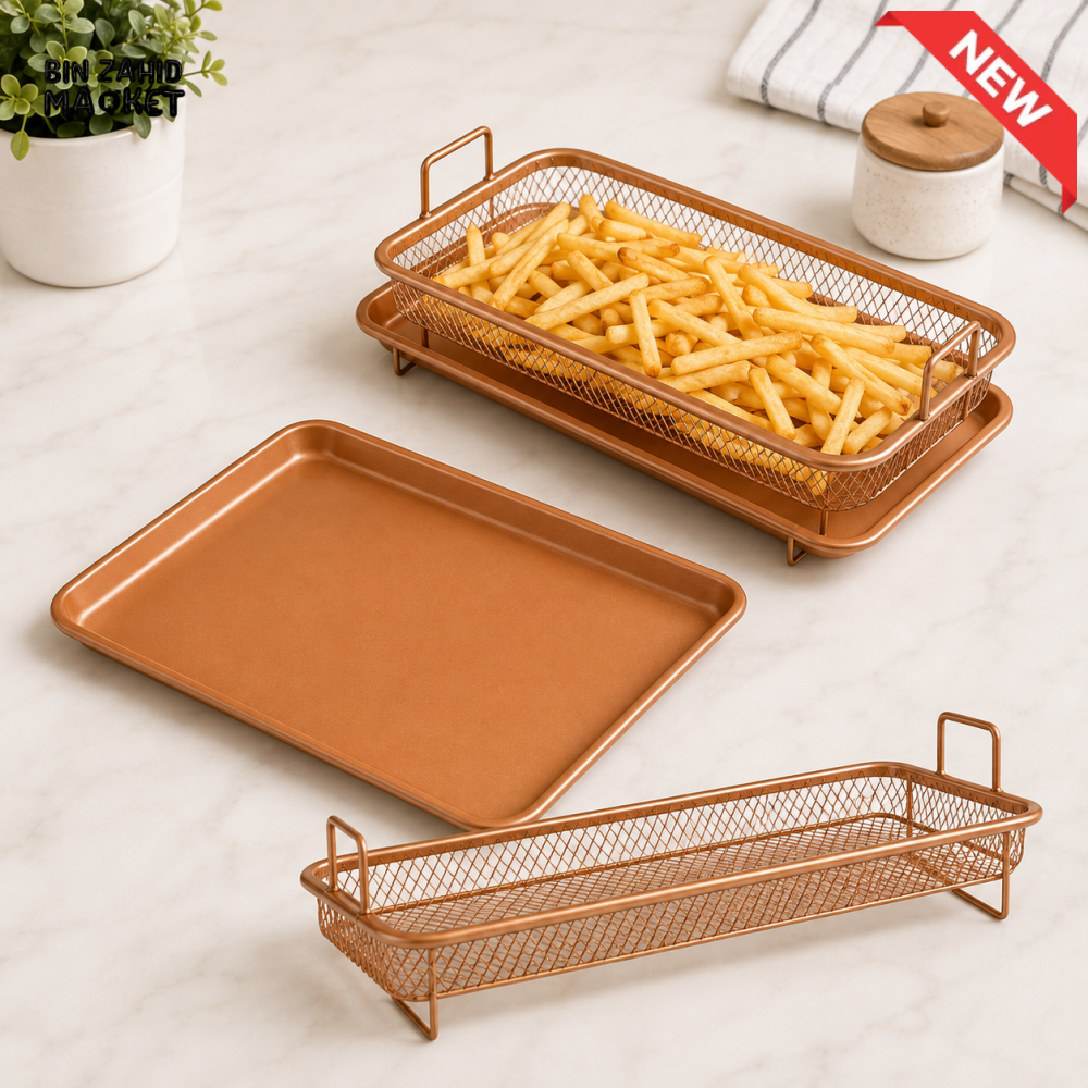 COPPER MESH OVEN AIR FRYER BASKET & TRAY SET