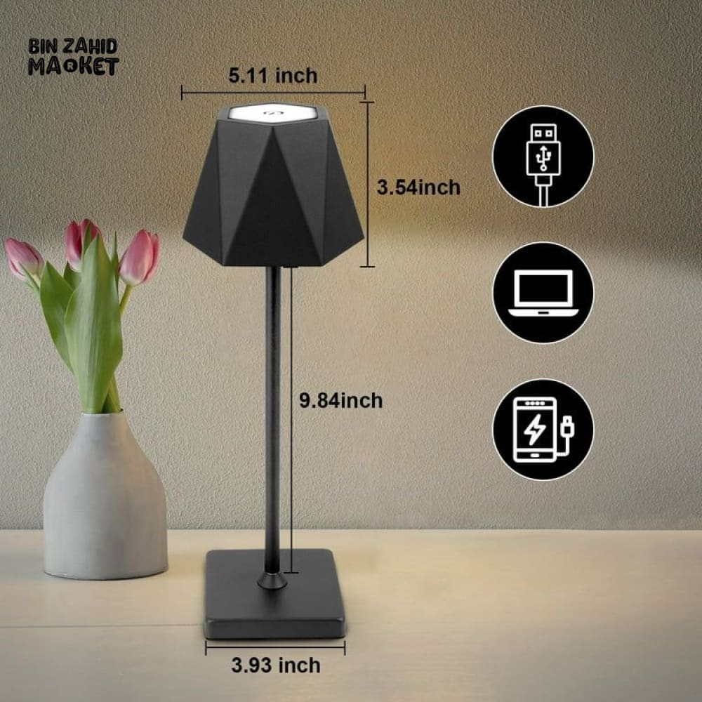 CORDLESS RECHARGEABLE USB TABLE LAMP – TOUCH SWITCH BEDSIDE LIGHT FOR HOTEL & CAFE