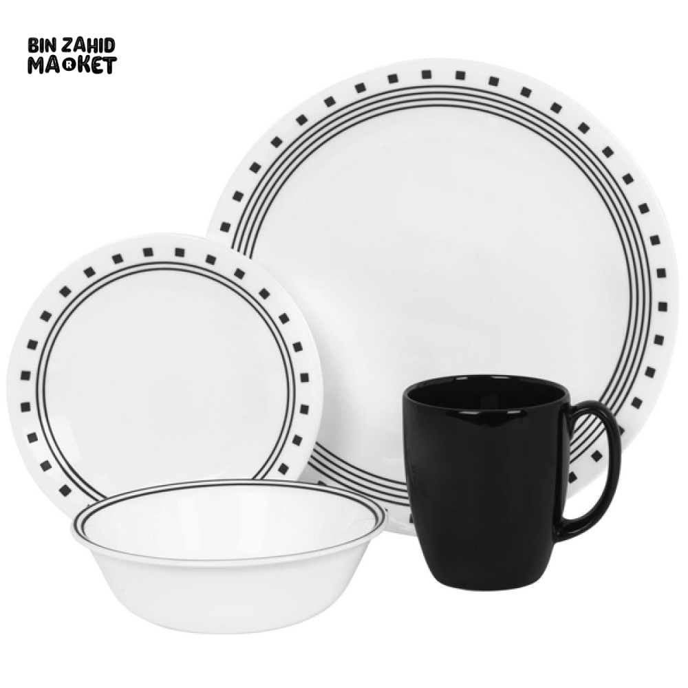 CORELLE LIVINGWARE 16PIECE DINNER SET - BLACK