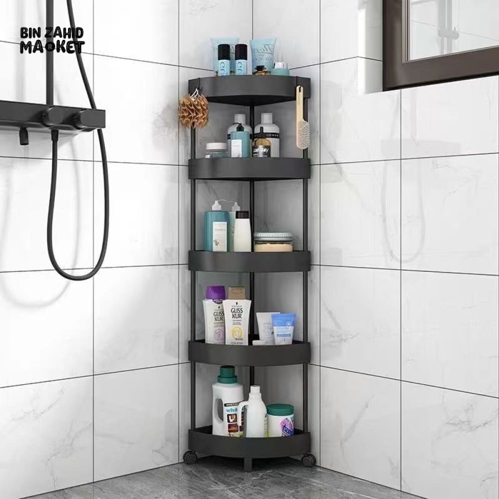 CORNER TOILET TRIANGLE SHELF 4 LAYERS – FLOOR TO CEILING BATHROOM STORAGE RACK SPACE SAVING ORGANIZER FOR TOILETRIES &