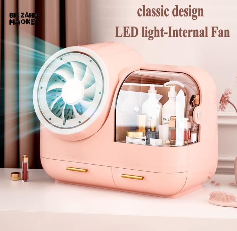 COSMETIC ORGANIZER WITH FAN & LED MIRROR