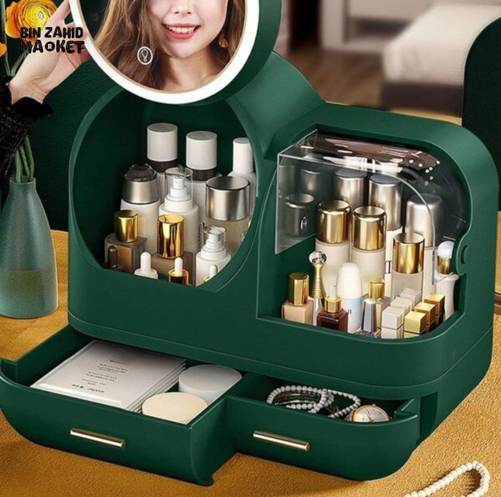 COSMETIC ORGANIZER WITH FAN & LED MIRROR