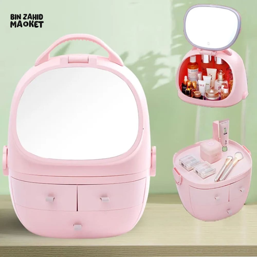 COSMETIC ORGANIZER WITH LED LIGHT MIRROR
