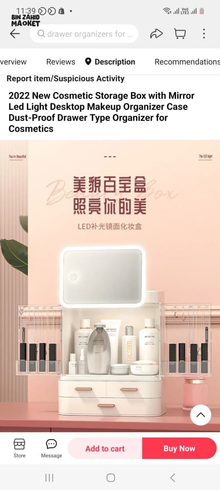 COSMETIC STORAGE BOX WITH MIRROR LED LIGHT