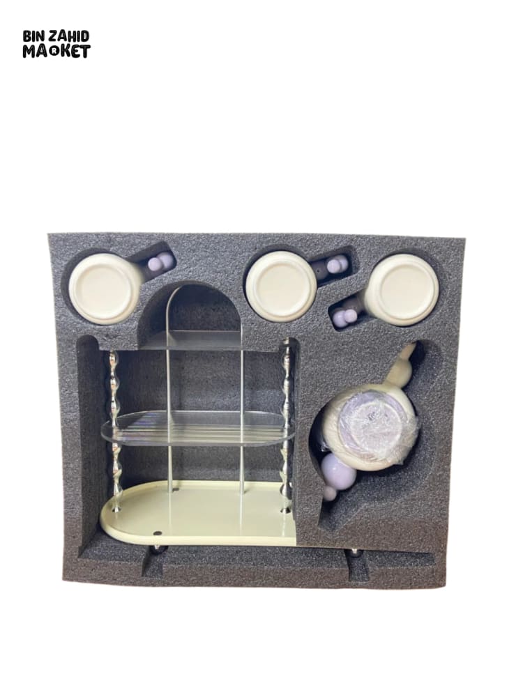 CREAM-STYLE CERAMIC TEA SET — ELEGANT TEAPOT AND CUPS WITH STYLISH RACK PERFECT FOR LIVING ROOM USE OR AS A HOUSEWARMING GIFT - PURPLE