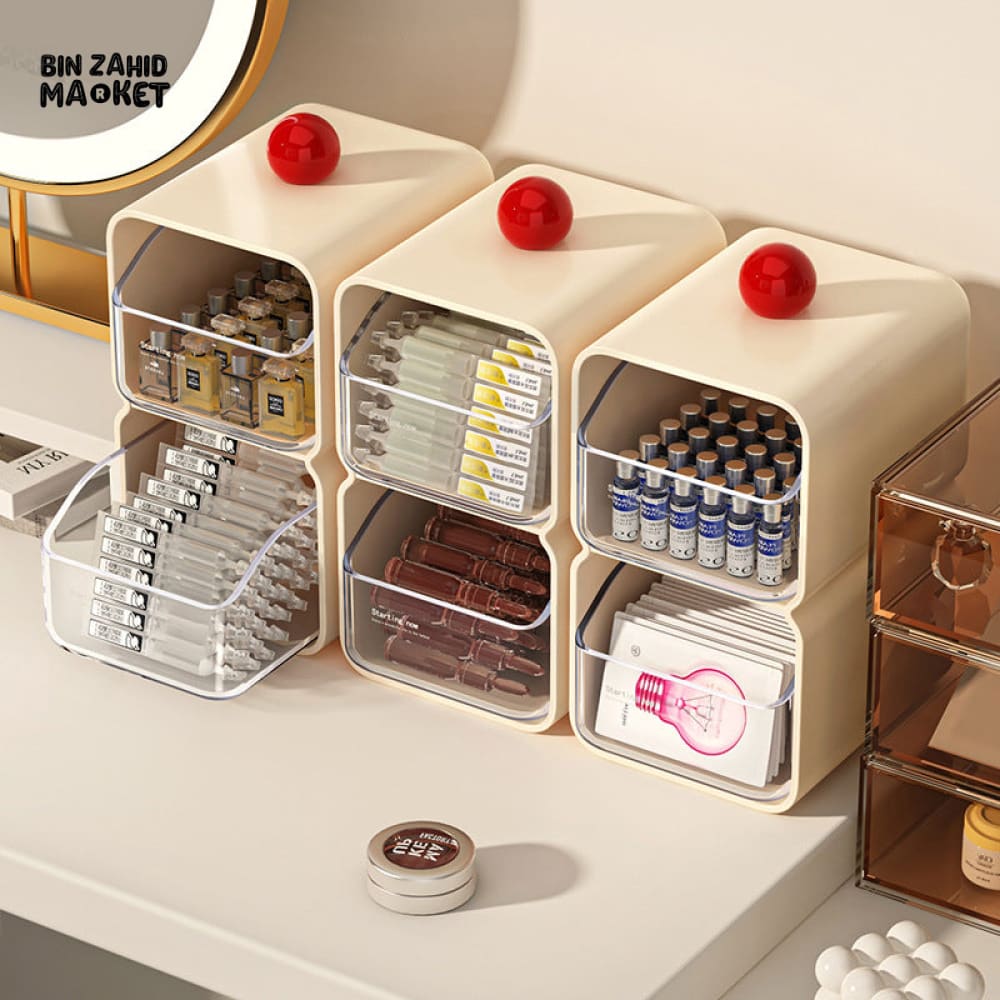 CREATIVE COSMETICS STORAGE BOX – MULTI-COMPARTMENT DRAWER ORGANIZER FOR DESKTOP