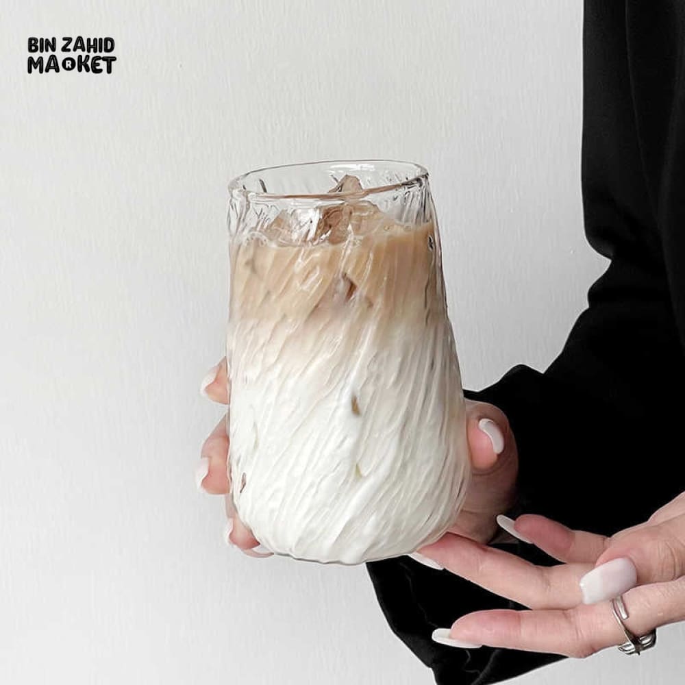 CREATIVE FROZEN ICE DESIGN GLASS CUP ELEGANT TEA & COFFEE MUG PREMIUM TRANSPARENT GLASS WITH BOX PACKING