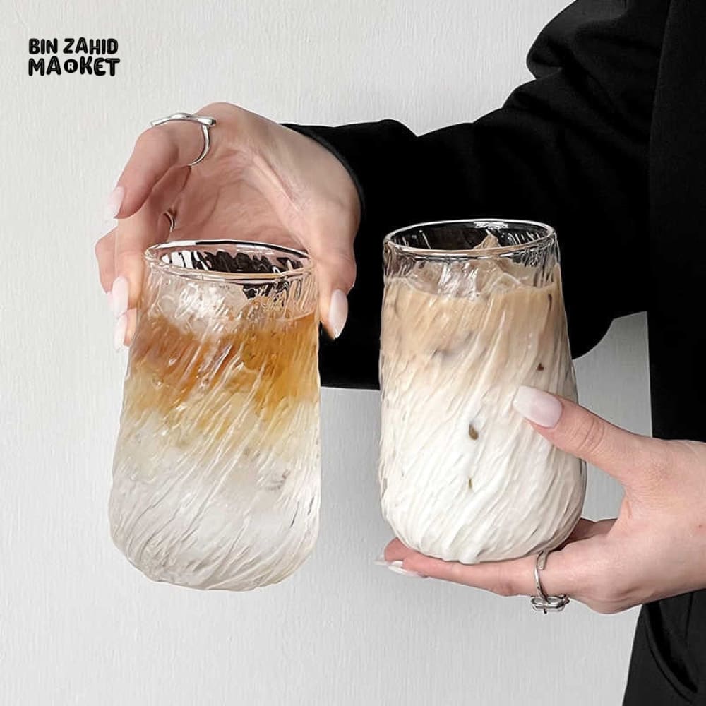 CREATIVE FROZEN ICE DESIGN GLASS CUP ELEGANT TEA & COFFEE MUG PREMIUM TRANSPARENT GLASS WITH BOX PACKING