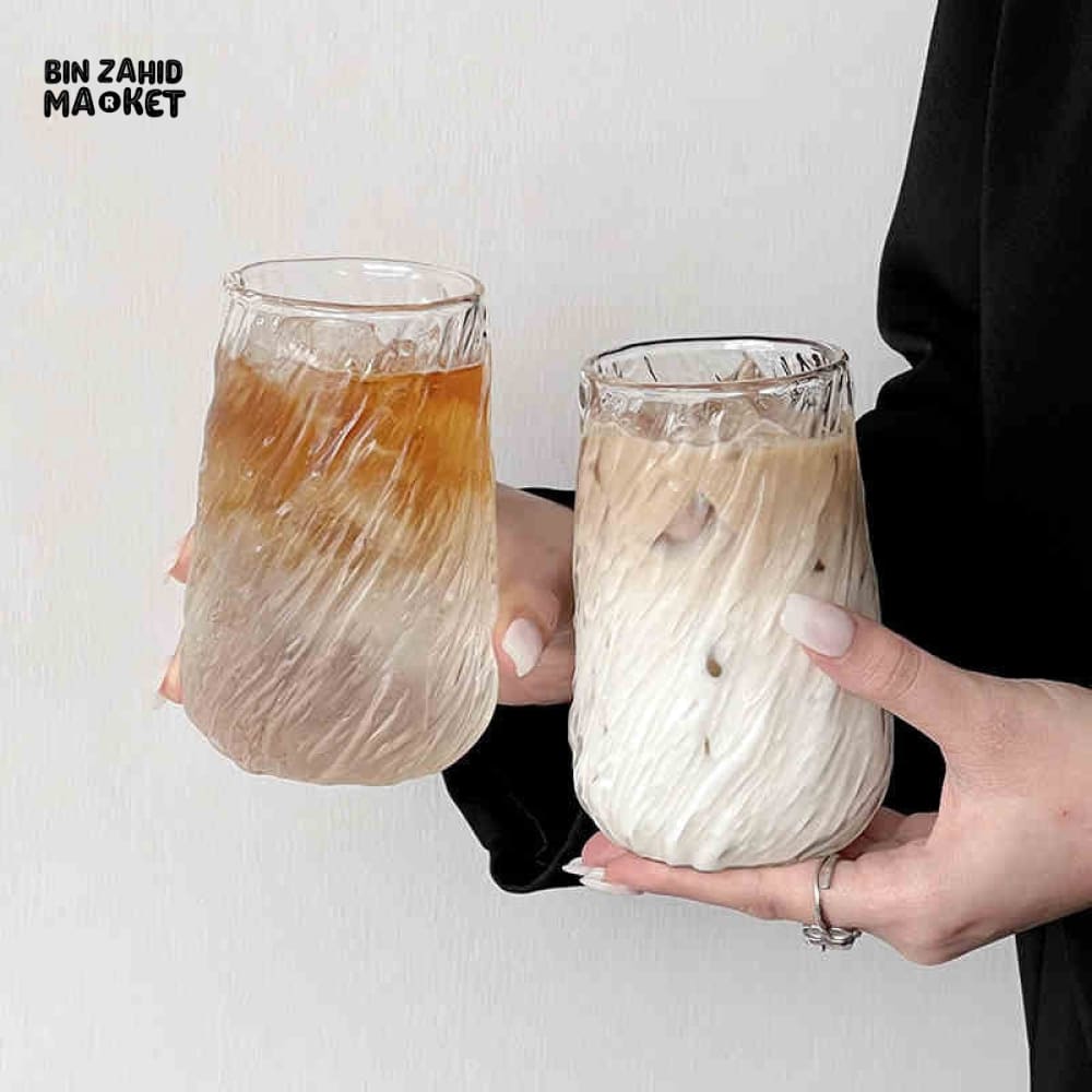 CREATIVE FROZEN ICE DESIGN GLASS CUP ELEGANT TEA & COFFEE MUG PREMIUM TRANSPARENT GLASS WITH BOX PACKING