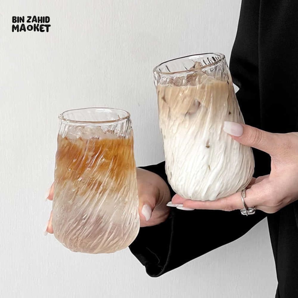 CREATIVE FROZEN ICE DESIGN GLASS CUP ELEGANT TEA & COFFEE MUG PREMIUM TRANSPARENT GLASS WITH BOX PACKING