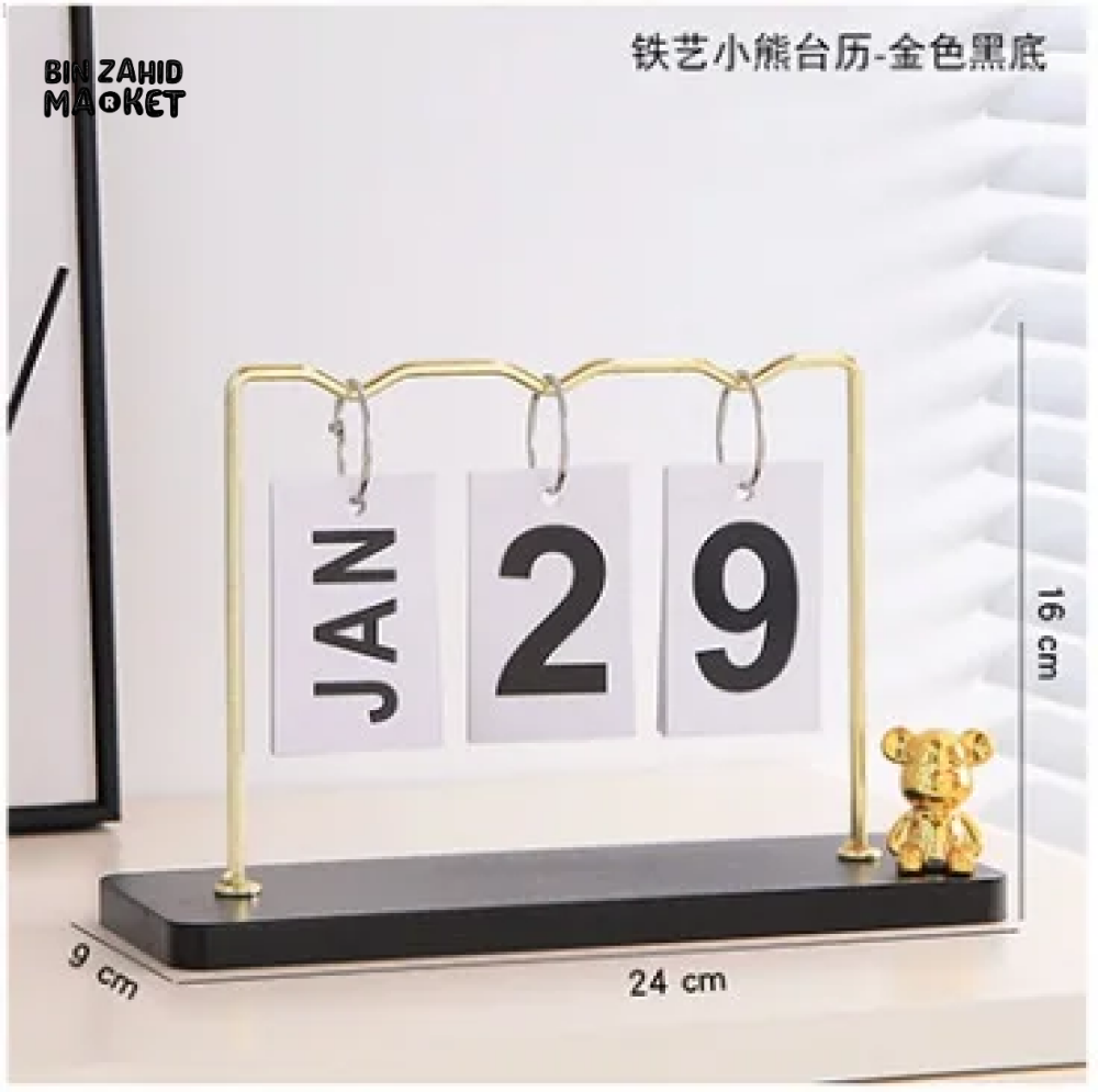 CREATIVE IRON BEAR METAL DESK CALENDAR LIGHT LUXURY DECOR FOR HOME BEDROOM LIVING ROOM & OFFICE