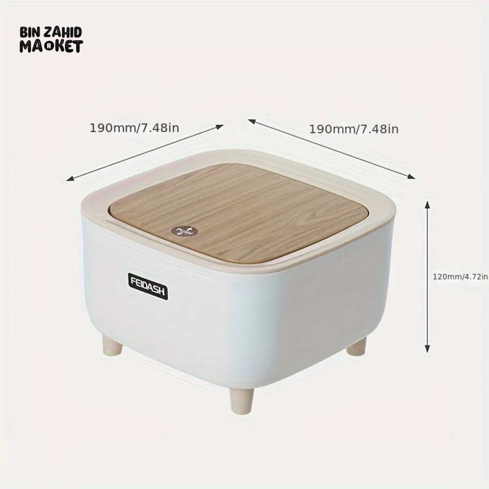 CREATIVE MINI DESKTOP TRASH CAN WITH LID – BEDROOM OFFICE COFFEE TABLE WASTE BIN TABLE TOP SQUARE