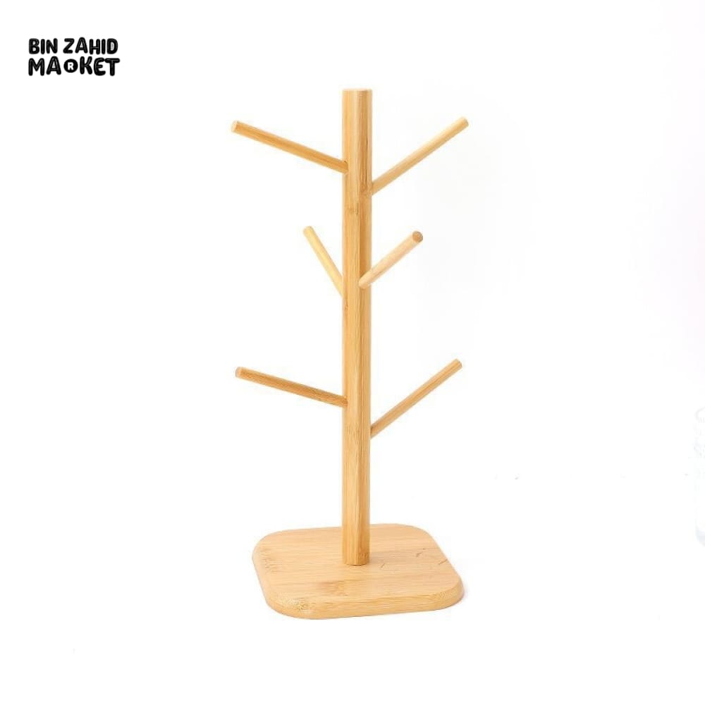 CREATIVE WOODEN BAMBOO CUP STORAGE RACK – TREE SHAPED DESKTOP COFFEE & TEA HOLDER