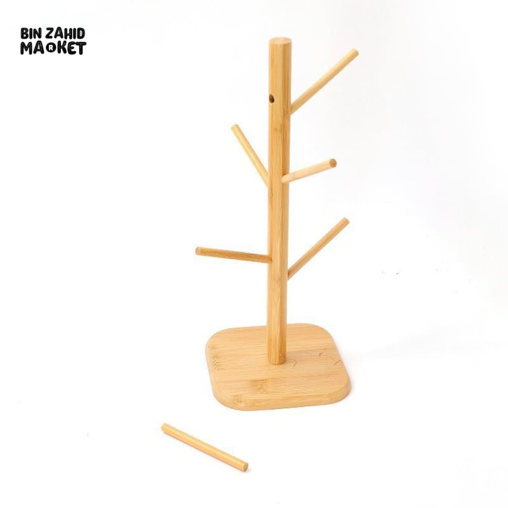 CREATIVE WOODEN BAMBOO CUP STORAGE RACK – TREE SHAPED DESKTOP COFFEE & TEA HOLDER