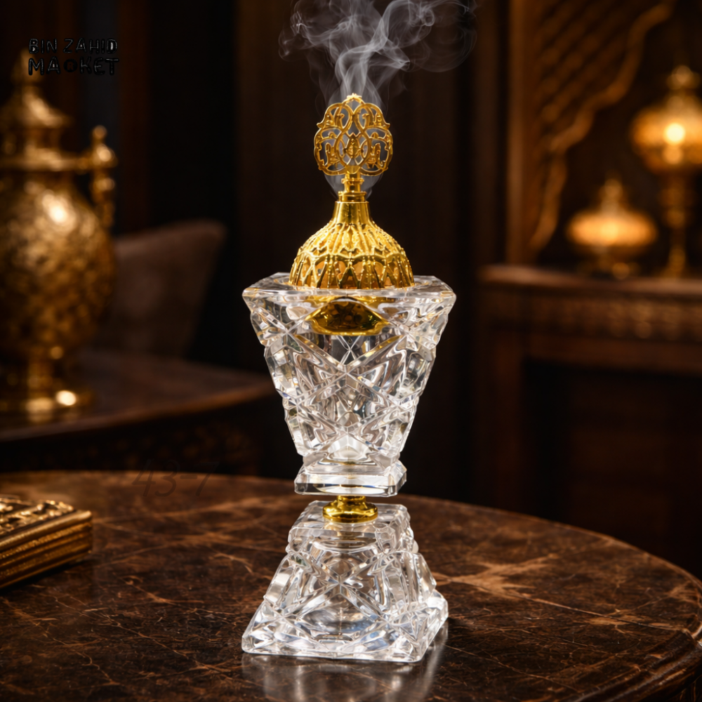 CRYSTAL BAKHOOR INCENSE BURNER – ARABIC STYLE GOLD OUD HOLDER HOME DECOR
