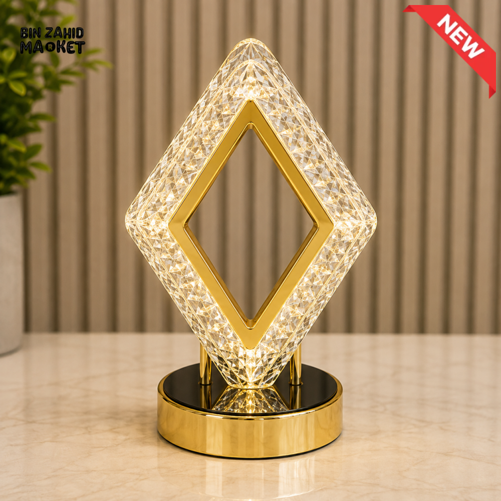 CRYSTAL DIAMOND SHAPE LED DECORATIVE TABLE LAMP WITH GOLDEN BASE