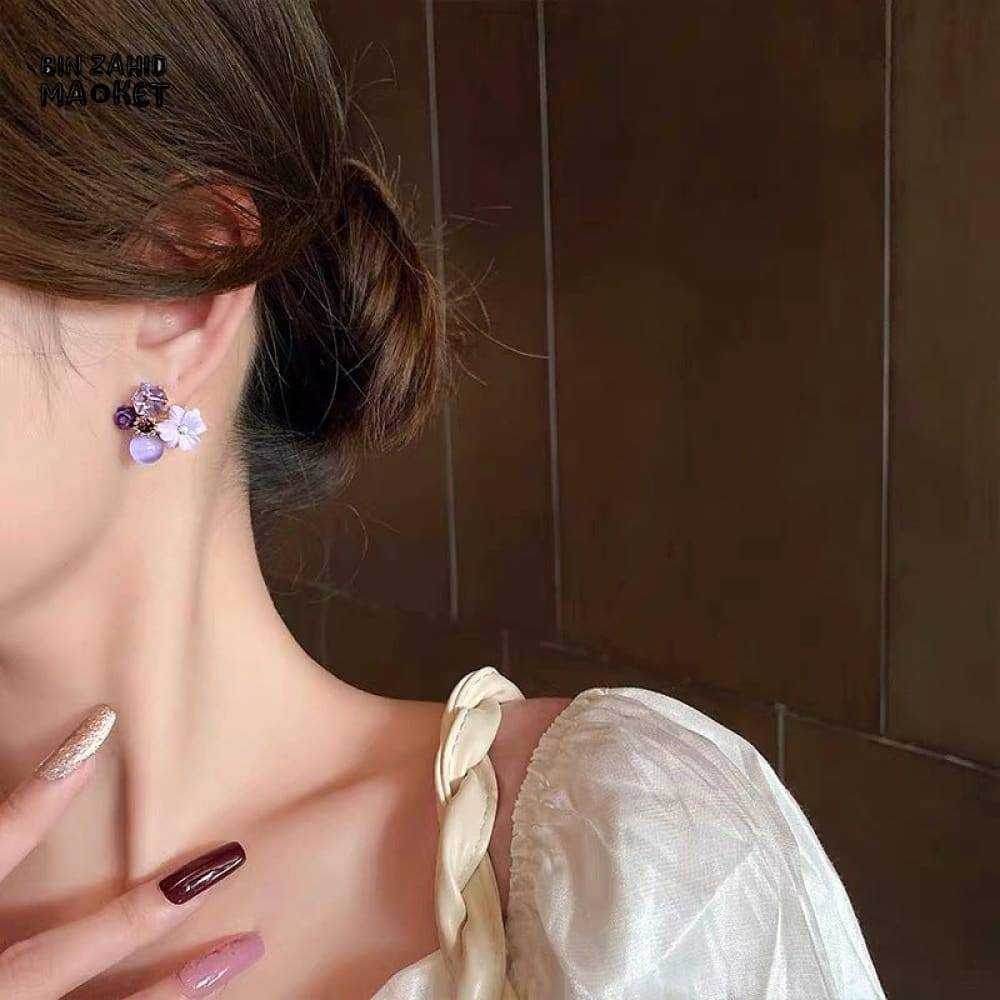 CRYSTAL FLOWER STUD EARRINGS KOREAN STYLE ELEGANT WOMEN'S JEWELRY