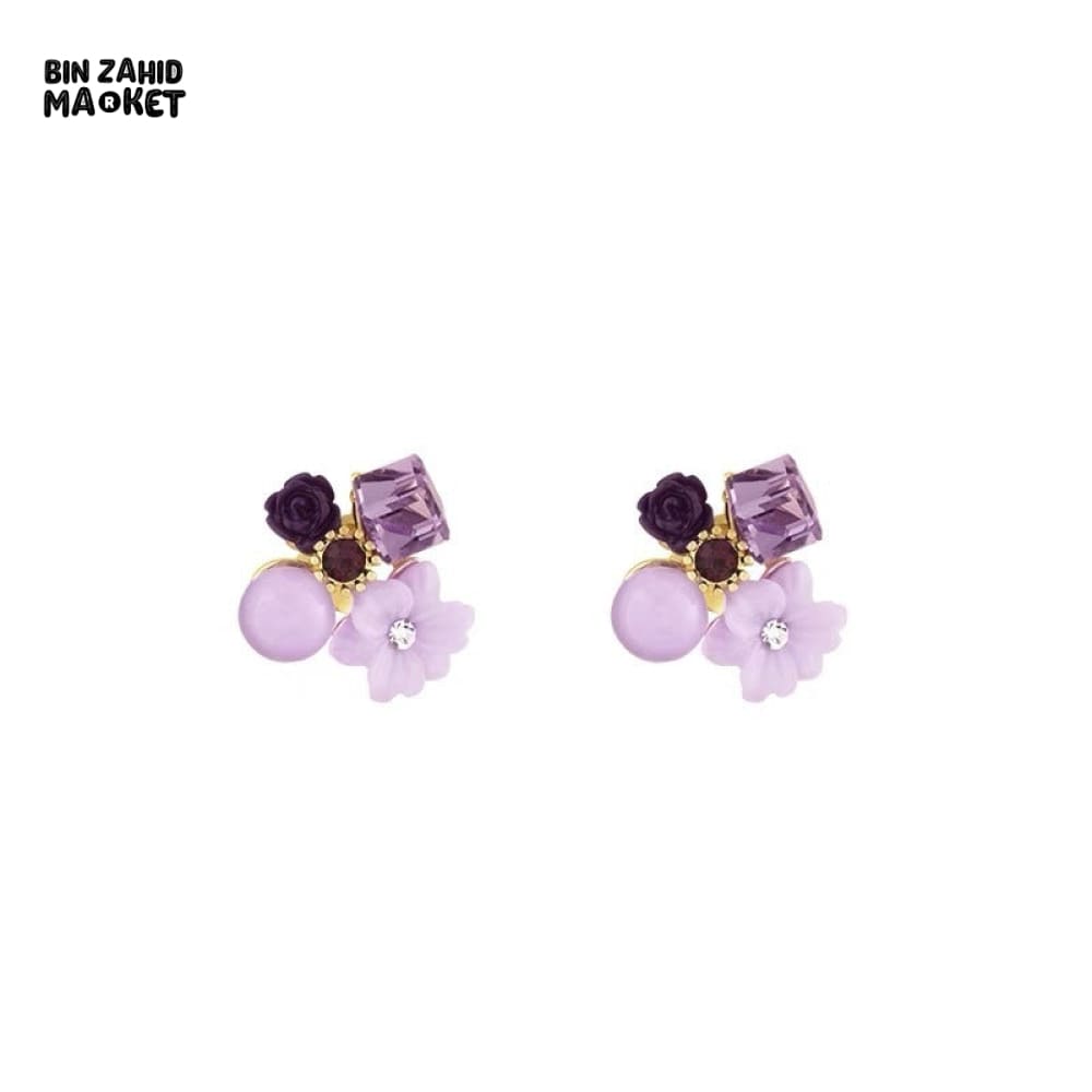 CRYSTAL FLOWER STUD EARRINGS KOREAN STYLE ELEGANT WOMEN'S JEWELRY