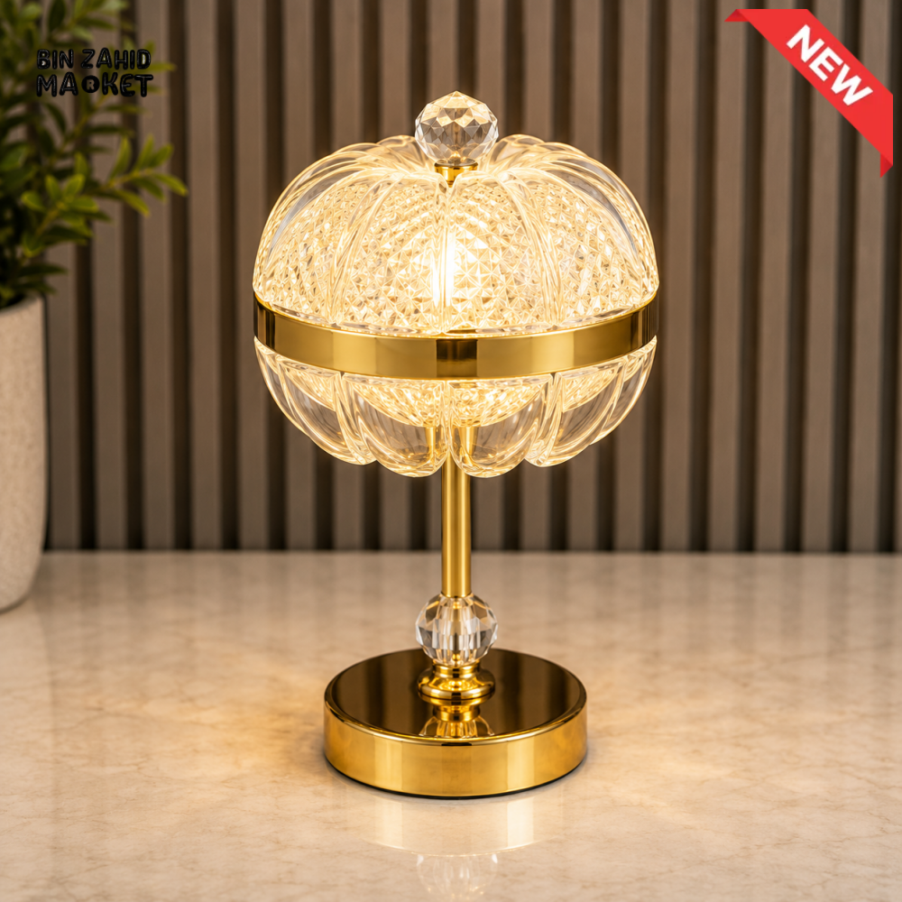 CRYSTAL GLOBE LED DECORATIVE TABLE LAMP WITH GOLDEN BASE