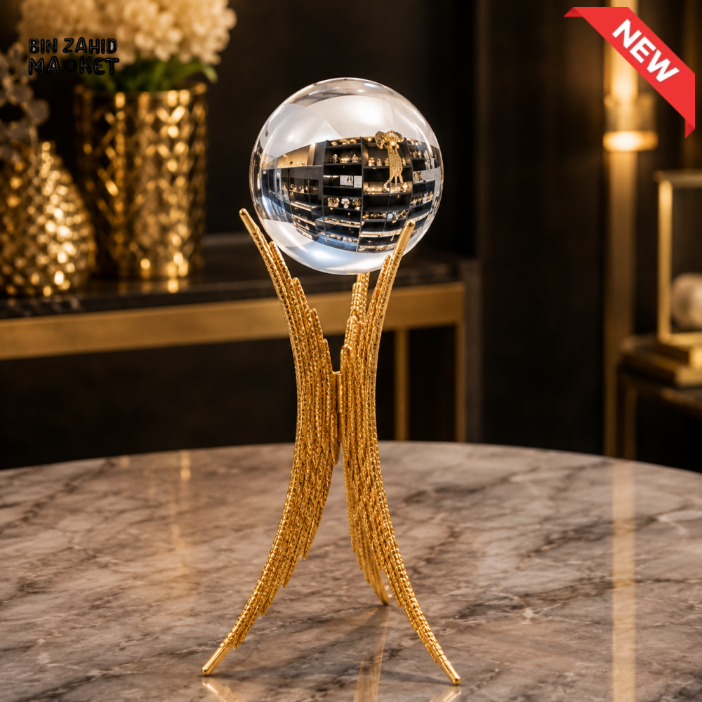 CRYSTAL ORB WITH GOLD METAL DISPLAY STAND - LARGE