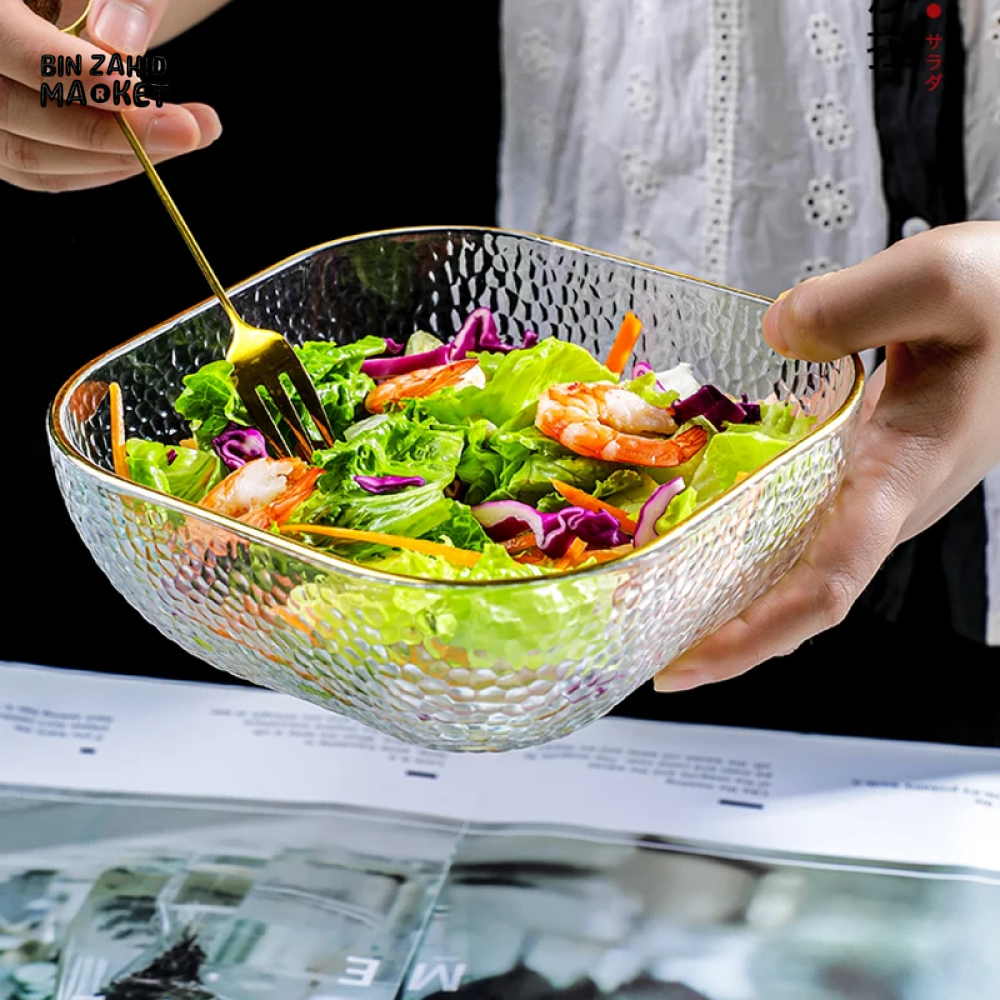 CRYSTAL SQUARE BOWL – VERSATILE TABLEWARE FOR SALAD DESSERT SOUP NOODL