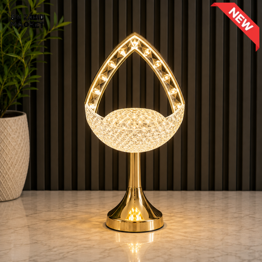 CRYSTAL TEARDROP LED DECORATIVE TABLE LAMP WITH GOLDEN BASE