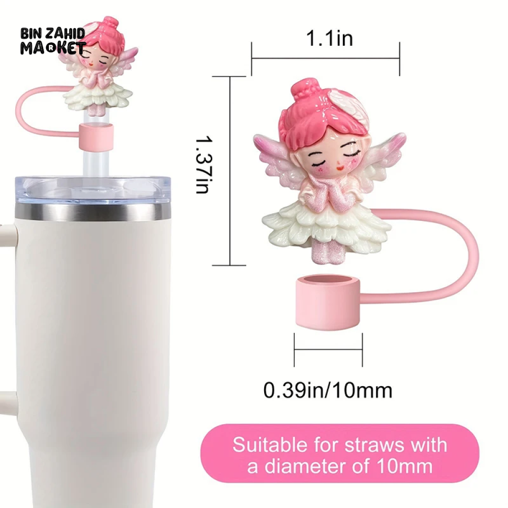 CUTE ANGEL PRINCESS STRAW CAPS – SILICONE TOPPERS FOR 10MM TUMBLER STRAWS