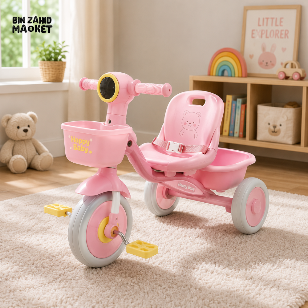 CUTE BABY PEDAL TRICYCLE WITH BACKREST - PINK