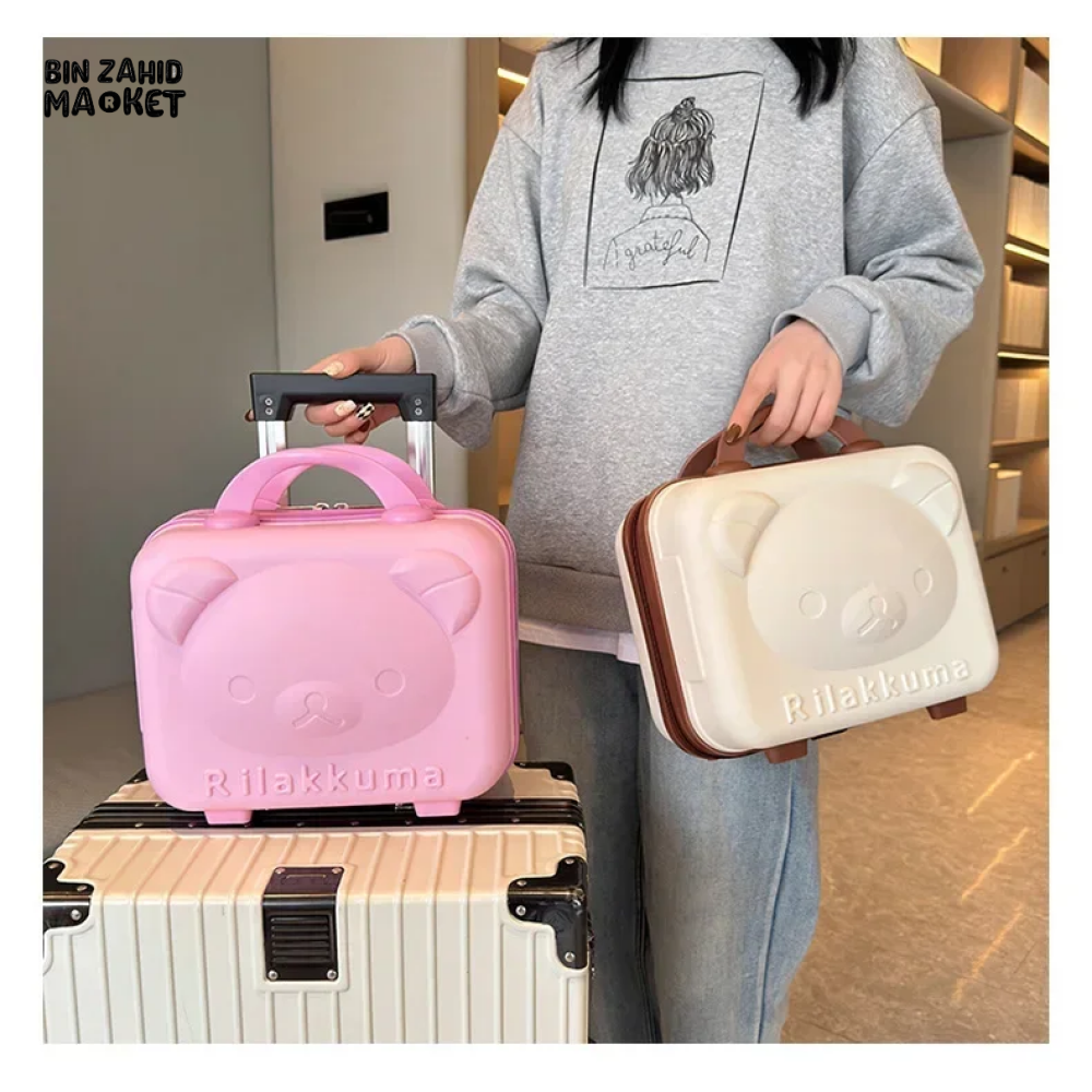 CUTE BEAR CARTOON PASSWORD BOX LARGE CAPACITY PORTABLE TRAVEL SUITCASE WOMEN'S HANGING BAG WITH HANDHELD LUGGAGE & ZIPPER CLOSURE