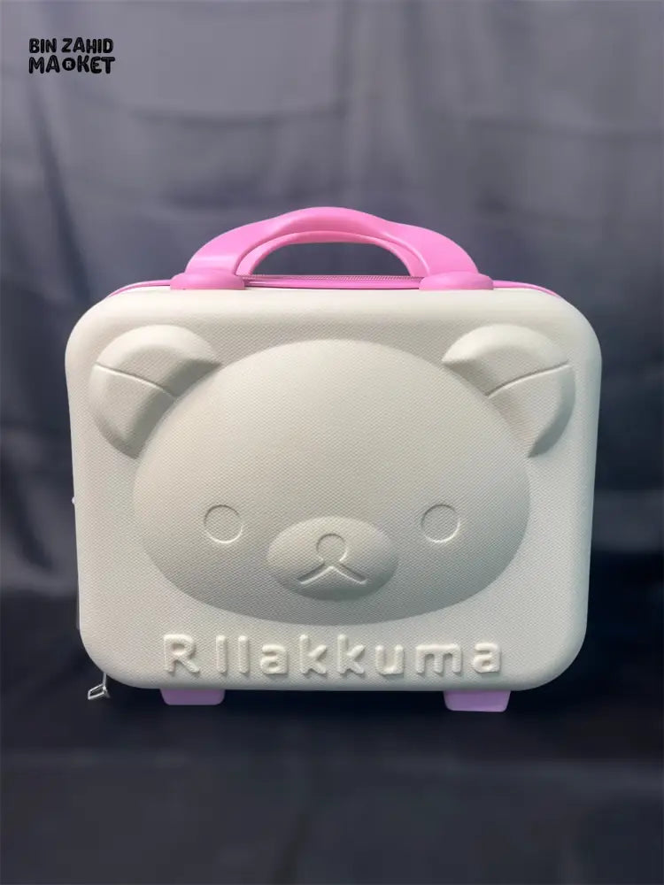 CUTE BEAR CARTOON PASSWORD BOX LARGE CAPACITY PORTABLE TRAVEL SUITCASE WOMEN'S HANGING BAG WITH HANDHELD LUGGAGE & ZIPPER CLOSURE Beige Pink
