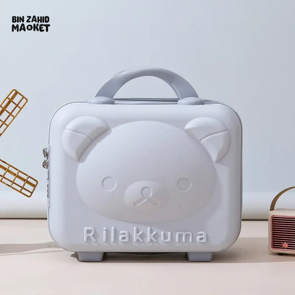 CUTE BEAR CARTOON PASSWORD BOX LARGE CAPACITY PORTABLE TRAVEL SUITCASE WOMEN'S HANGING BAG WITH HANDHELD LUGGAGE & ZIPPER CLOSURE Grey