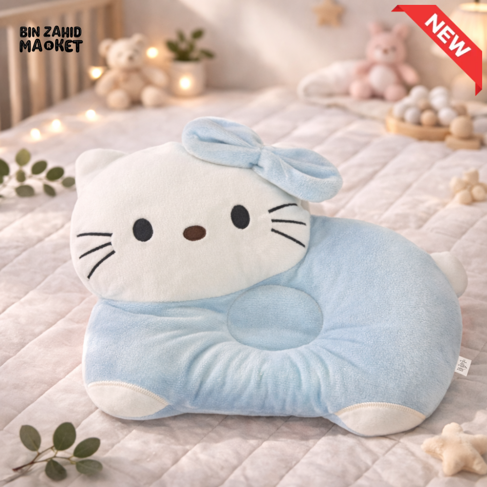 CUTE BLUE KITTY BABY HEAD SHAPING PILLOW – SOFT NEWBORN SUPPORT CUSHION