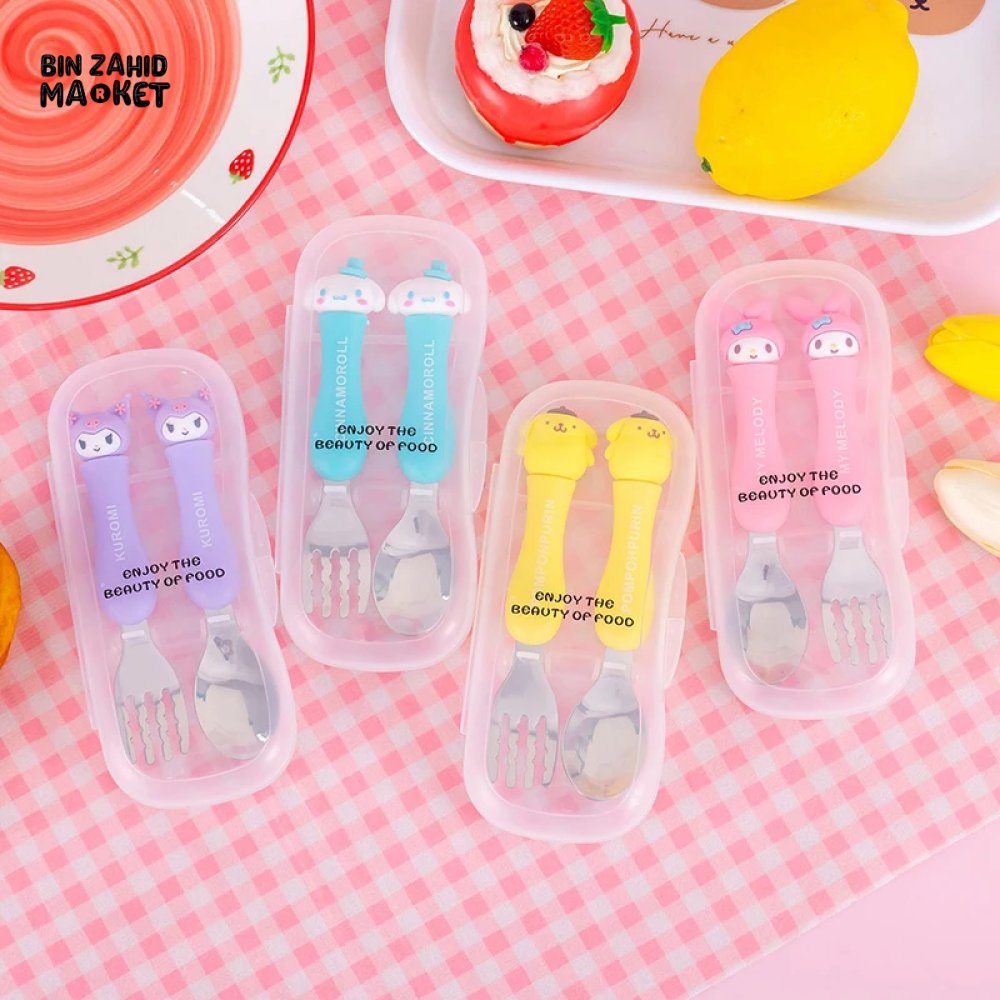 CUTE CARTOON ANIME SPOON FORK SET PORTABLE STAINLESS STEEL TABLEWARE
