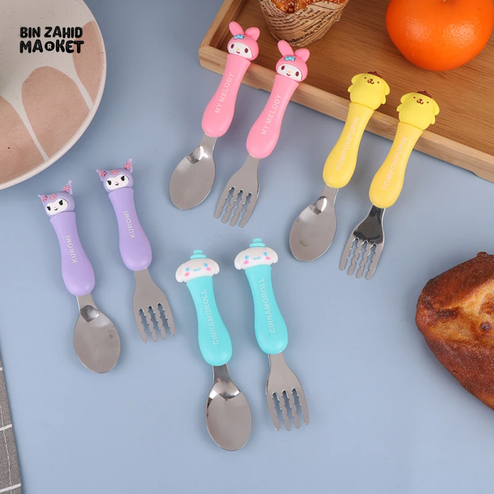 CUTE CARTOON ANIME SPOON FORK SET PORTABLE STAINLESS STEEL TABLEWARE
