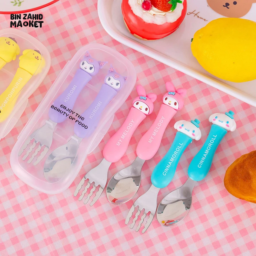 CUTE CARTOON ANIME SPOON FORK SET PORTABLE STAINLESS STEEL TABLEWARE