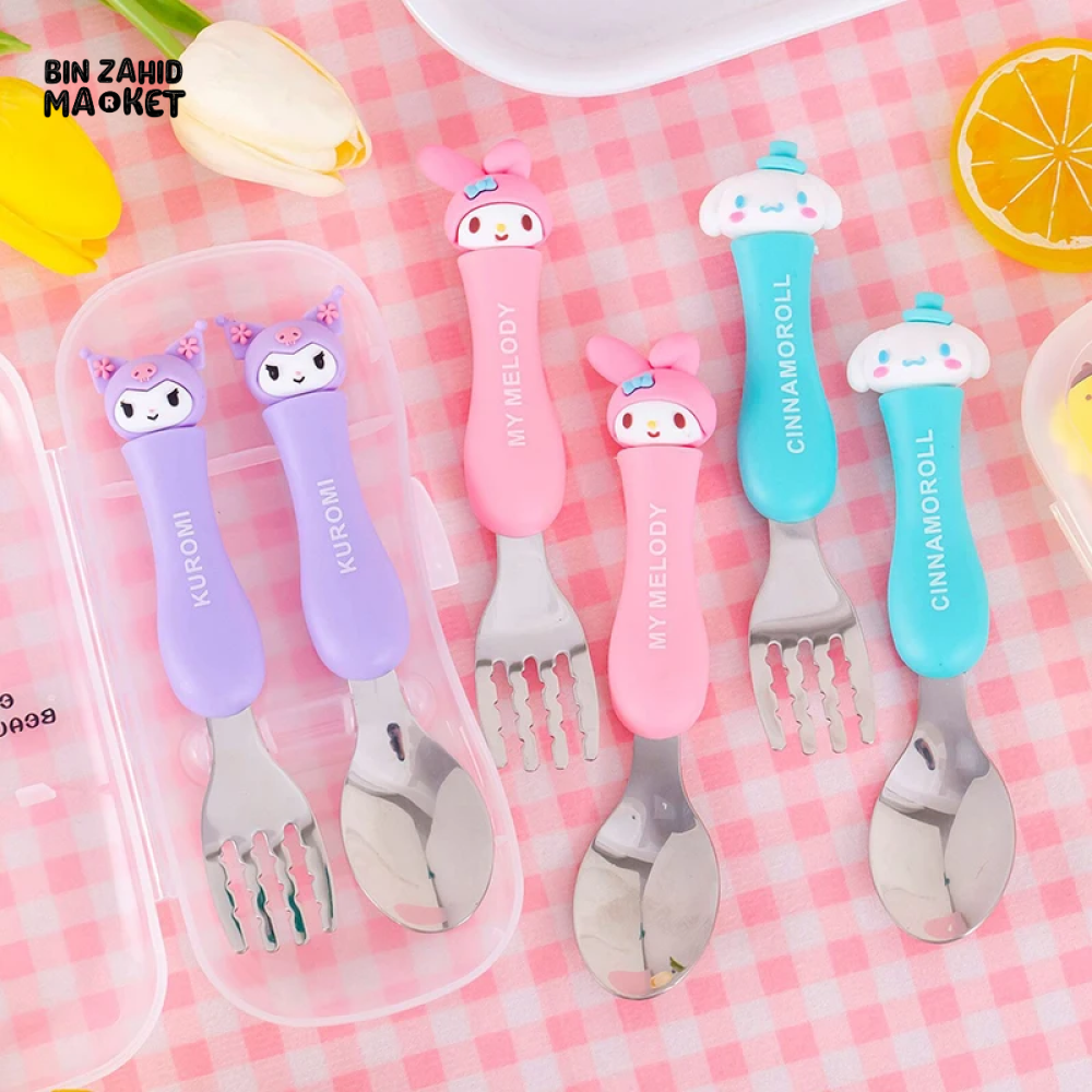CUTE CARTOON ANIME SPOON FORK SET PORTABLE STAINLESS STEEL TABLEWARE