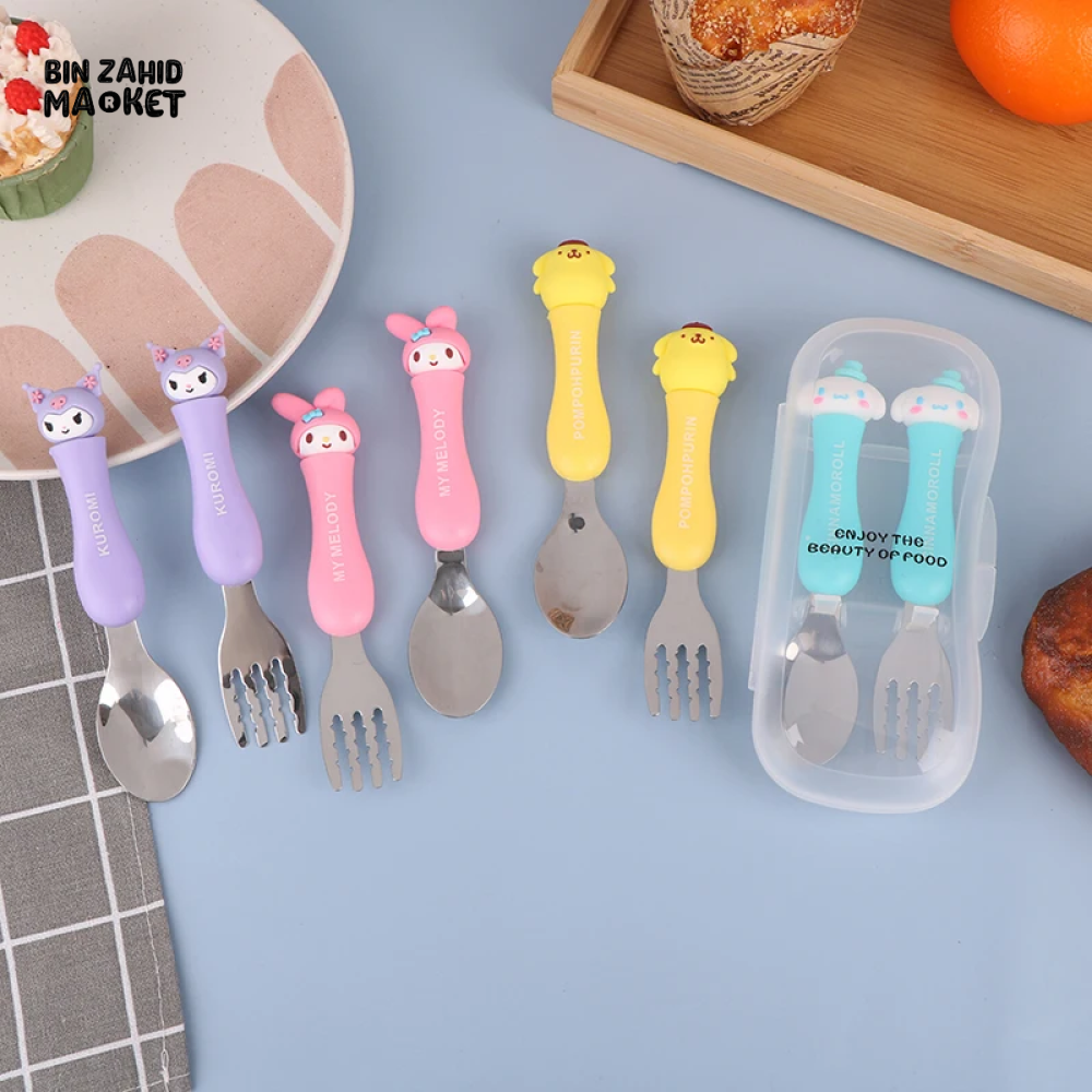 CUTE CARTOON ANIME SPOON FORK SET PORTABLE STAINLESS STEEL TABLEWARE