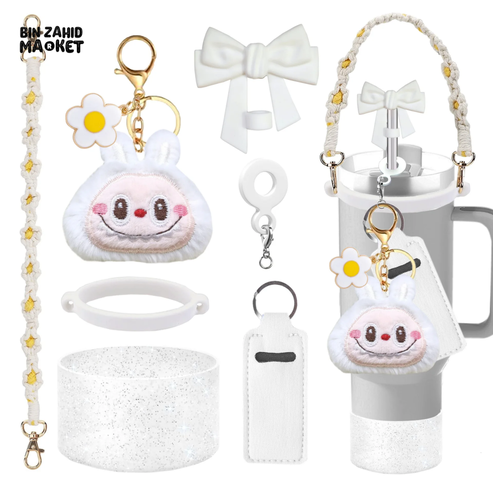 CUTE LABUBU KEYCHAIN – CARTOON DOLL BAG CHARM & STANLEY ACCESSORY - WHITE