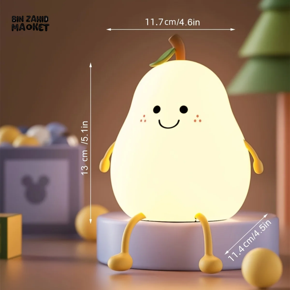CUTE SILICONE LED NIGHT LIGHT USB RECHARGEABLE TOUCH CONTROL - PEAR