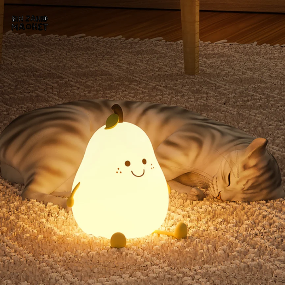 CUTE SILICONE LED NIGHT LIGHT USB RECHARGEABLE TOUCH CONTROL - PEAR