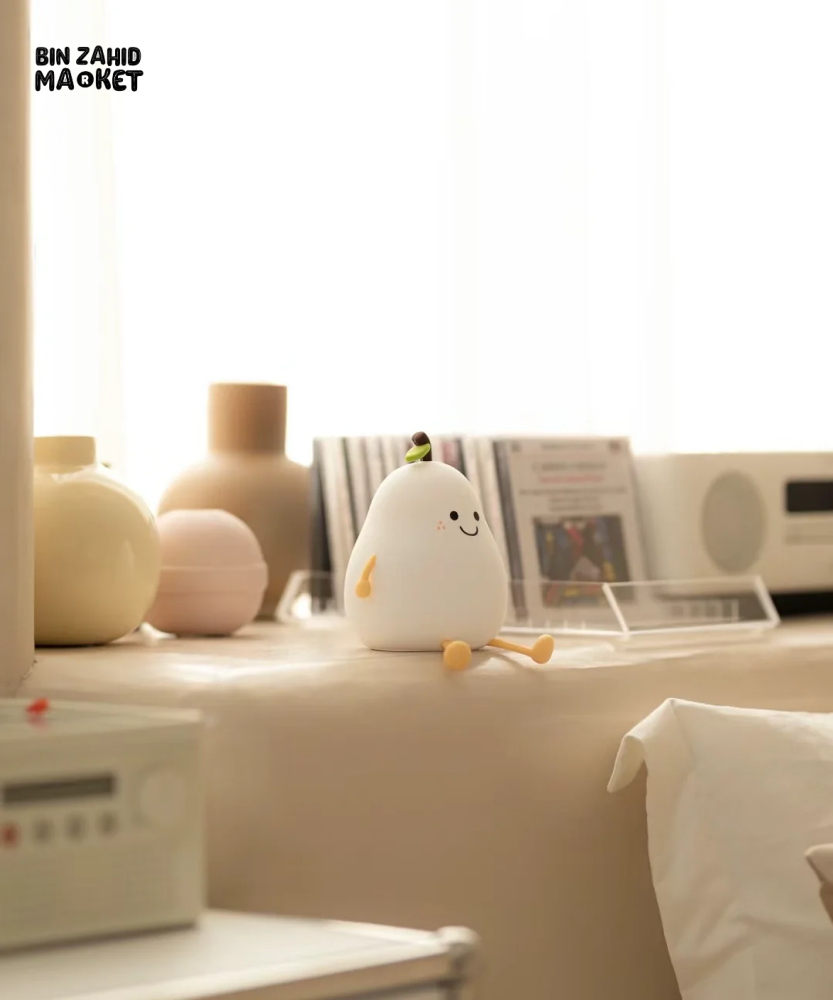 CUTE SILICONE LED NIGHT LIGHT USB RECHARGEABLE TOUCH CONTROL - PEAR