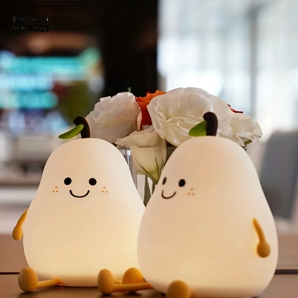 CUTE SILICONE LED NIGHT LIGHT USB RECHARGEABLE TOUCH CONTROL - PEAR