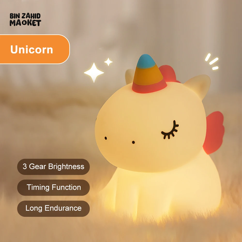 CUTE SILICONE LED NIGHT LIGHT USB RECHARGEABLE TOUCH CONTROL - UNICORN