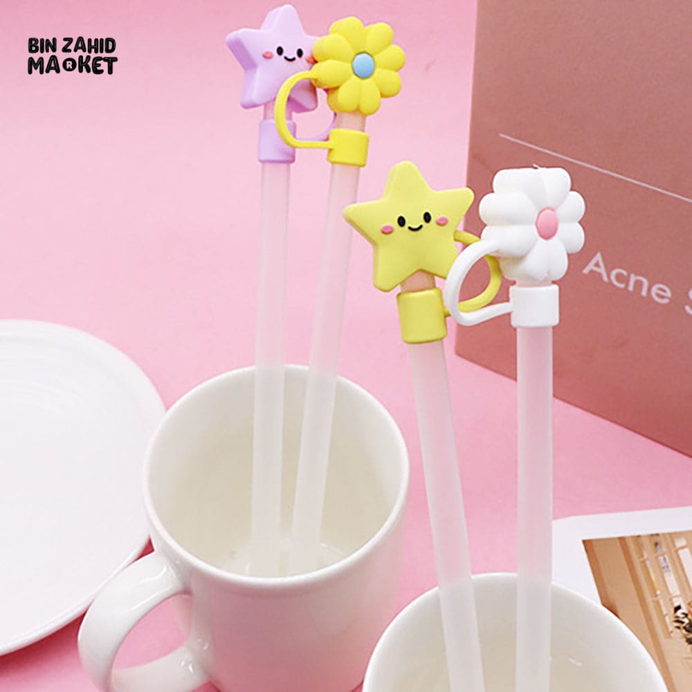 CUTE SILICONE STRAW COVERS WITH STRAWS – REUSABLE CARTOON DRINK STRAW TOPPERS AND DECORATIVE CHARMS FOR CUPS & TUMBLERS